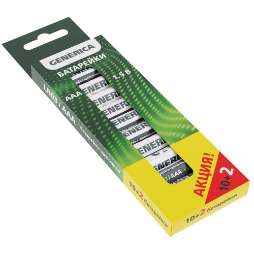 Батарейка щелочная Alkaline LR03/AAA (10+2шт/кор) ПРОМО GENERICA