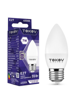 Лампа светодиодная 7Вт С37 4000К Е27 176-264В TOKOV ELECTRIC TKE-C37-E27-7-4K