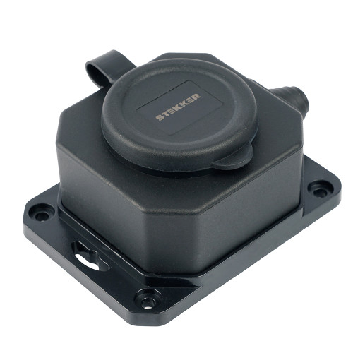 Розетка переносная 1-местная c/з STEKKER, RST16-1-44, 250В, 16А, IP44, черный