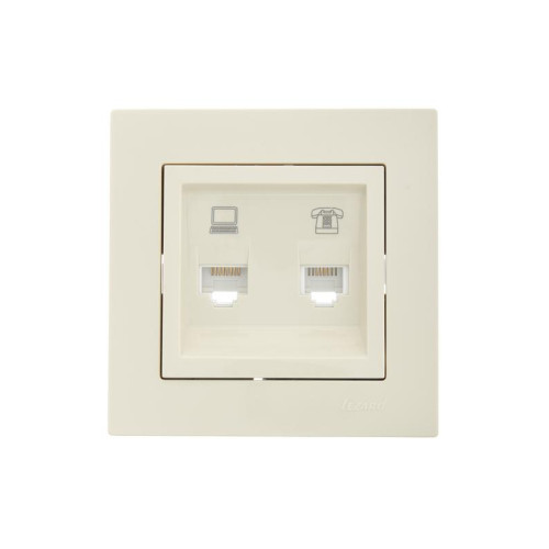 Розетка компьютерная + телефонная 1-м СП Vesna механизм крем. LEZARD 742-0388-143 Розетка компьютерная + телефонная 1-м СП Vesna механизм крем. LEZARD 742-0388-143