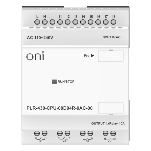 ПЛК 430 Модуль ЦПУ 8 DI 4 RO 220В AC без экрана ONI ПЛК 430 Модуль ЦПУ 8 DI 4 RO 220В AC без экрана ONI