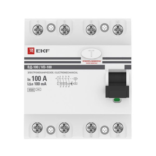 ВДТ ВД-100 4P 100А 100мА тип АС эл-мех 4,5кА PROXIMA EKF