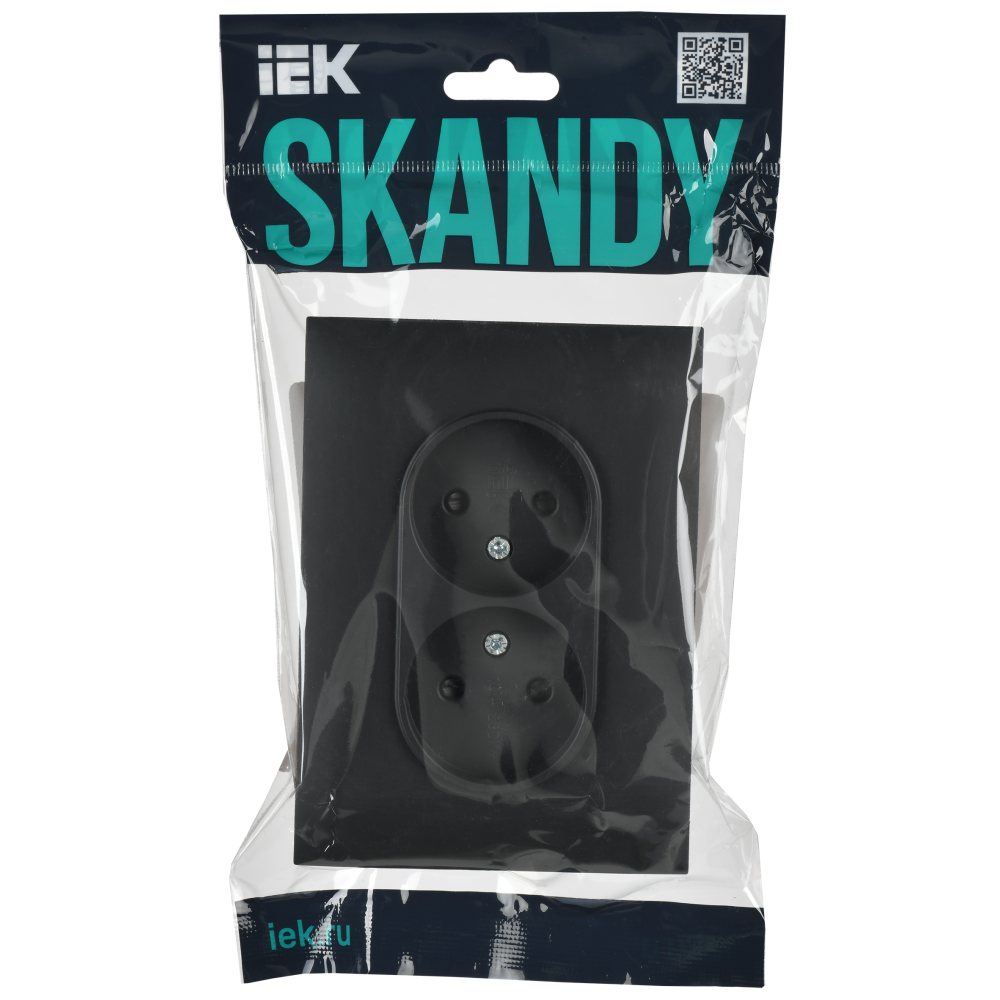SKANDY Розетка 2-местная без заземления с защитными шторками 10А в сборе SK-R09G графит IEK