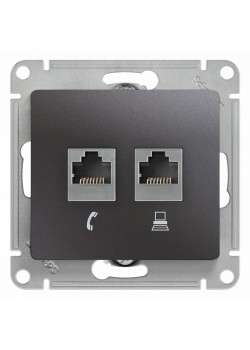 GLOSSA РОЗЕТКА двойная RJ11+RJ45 кат.5e, механизм, ГРАФИТ