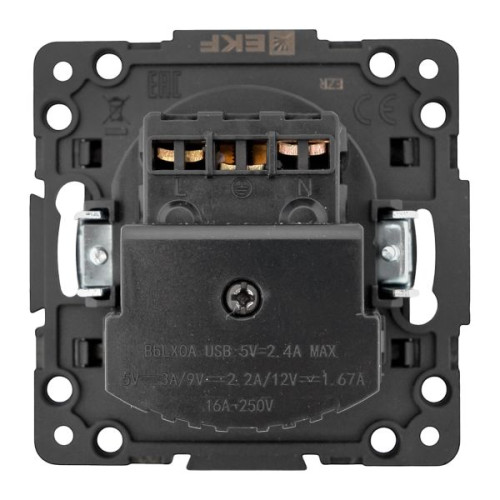 Стокгольм Механизм Розетки 1-местной с/з, USB 2A 16А винтовые клеммы черный с защ. штор. EKF Стокгольм Механизм Розетки 1-местной с/з, USB 2A 16А винтовые клеммы черный с защ. штор. EKF