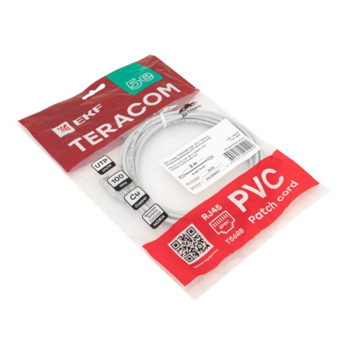 Патч-корд TERACOM Cat.5E (1Гбит/с) неэкран. UTP PVC серый (3м)