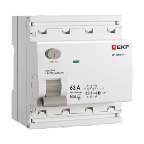 ВДТ ВД-100N (S) 4P 63А 100мА AC эл-мех 6кА PROXIMA EKF