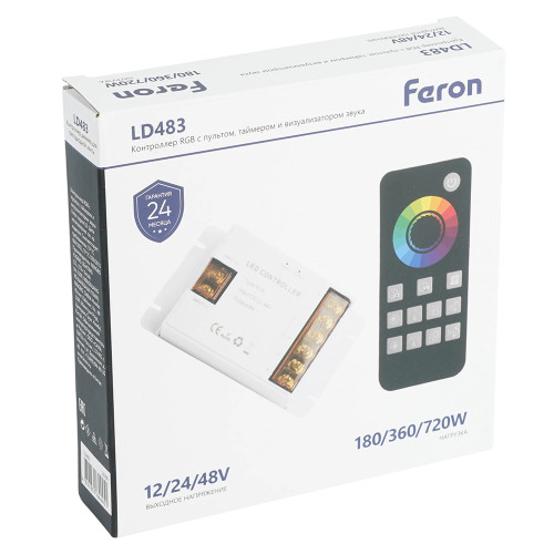 LD483 Контроллер RGB с пультом, таймером и визуализатором звука, 12-24-48V LD483 Контроллер RGB с пультом, таймером и визуализатором звука, 12-24-48V