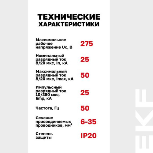 УЗИП Класс 1 Iimp 25kA (10/350μs) 2P EKF