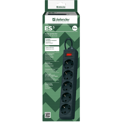 Surge Protector Defender ES 5 5m, black, 5 outlets Surge Protector Defender ES 5 5m, black, 5 outlets