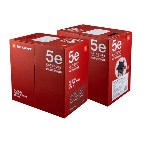 Кабель витая пара U/UTP кат.5E 4х2х24AWG solid CU PE Outdoor черн. (м) Rexant 01-0045 Кабель витая пара U/UTP кат.5E 4х2х24AWG solid CU PE Outdoor черн. (м) Rexant 01-0045