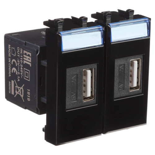 USB зарядное устройство модульное 2.1 А, Avanti, черный квадрат, 2 модуля USB зарядное устройство модульное 2.1 А, Avanti, черный квадрат, 2 модуля