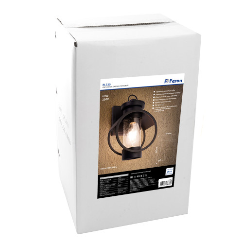 Светильник садово-парковый Feron PL530 на стену вниз 60W E27 230V, черный Светильник садово-парковый Feron PL530 на стену вниз 60W E27 230V, черный