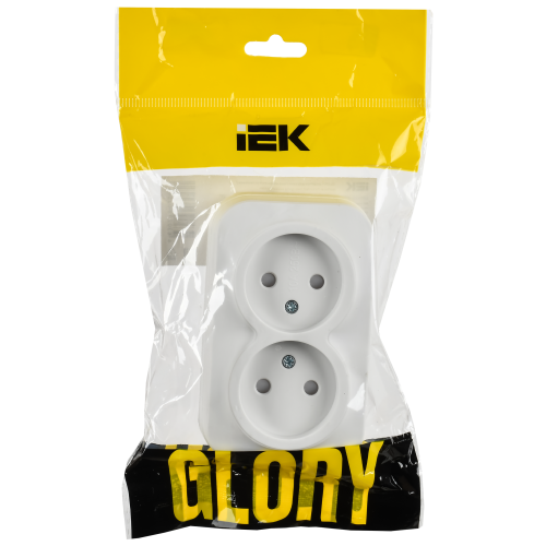 GLORY Розетка 2-местная для открытой установки без заземления с защитными шторками 10А РСш22-2-ХБм белый матовый IEK GLORY Розетка 2-местная для открытой установки без заземления с защитными шторками 10А РСш22-2-ХБм белый матовый IEK