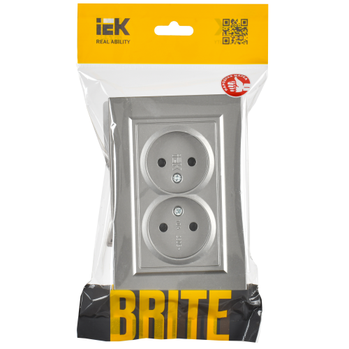 BRITE Розетка 2-местная без заземления без защитных шторок 10А в сборе РС12-2-БрС сталь IEK