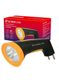 Фонарь аккумуляторный LED3804M 4LED аккум. SLA 220В пластик. черн./желт. (кор.) Ultraflash 12867