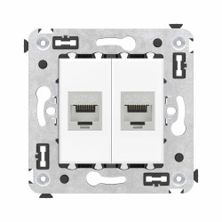 Компьютерная розетка RJ-45 без шторки в стену, кат.6A двойная  экранированная, Avanti, белое облако