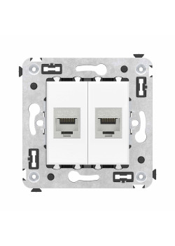 Компьютерная розетка RJ-45 без шторки в стену, кат.6A двойная  экранированная, Avanti, белое облако