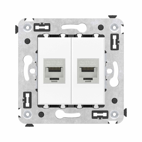 Компьютерная розетка RJ-45 без шторки в стену, кат.6A двойная  экранированная, Avanti, белое облако