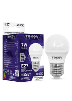 Лампа светодиодная 7Вт G45 4000К Е27 176-264В TOKOV ELECTRIC TKE-G45-E27-7-4K