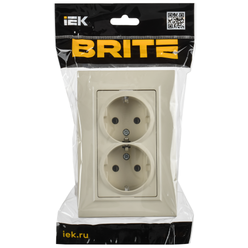 BRITE Розетка 2-местная с заземлением без защитных шторок плоская 16А в сборе РСПл12-3-БрКр бежевый IEK BRITE Розетка 2-местная с заземлением без защитных шторок плоская 16А в сборе РСПл12-3-БрКр бежевый IEK