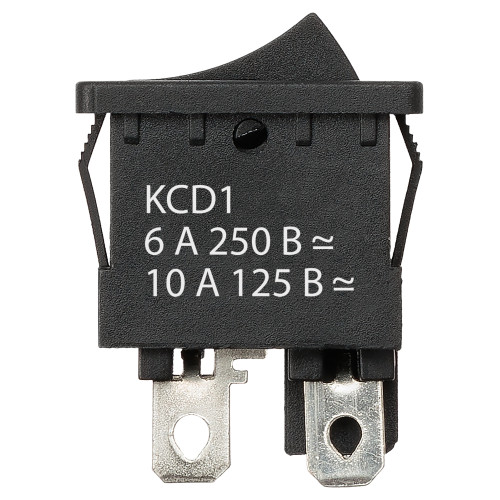 Выключатель клавишный KCD1-201 250В AC/DC, 2P, 6А, (4с), ON-OFF, черный, Mini TDM