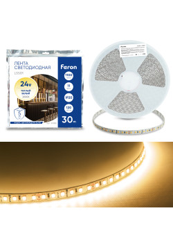 Светодиодная LED лента Feron LS501, 120SMD(2835)/м 11Вт/м 24V 30000*8*1.22мм 3000К 30м IP20