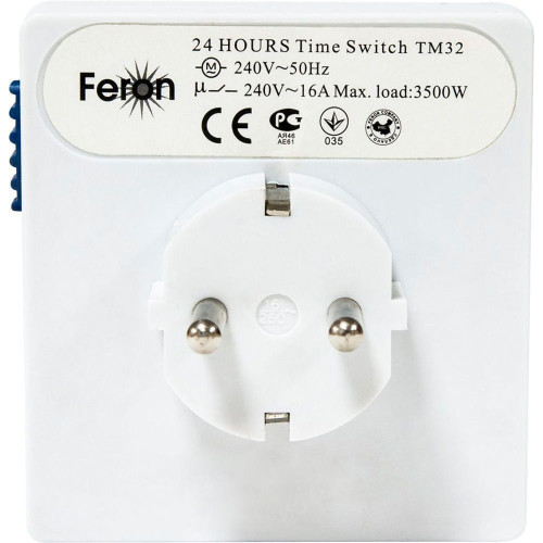 Розетка с таймером Feron TM32 суточная мощность 3500W/16A Розетка с таймером Feron TM32 суточная мощность 3500W/16A