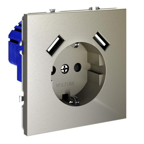 Розетка 1-м СП S70 16А с USB A+A с заземл. защ. шторки механизм шелк Voltum VLS040404 Розетка 1-м СП S70 16А с USB A+A с заземл. защ. шторки механизм шелк Voltum VLS040404