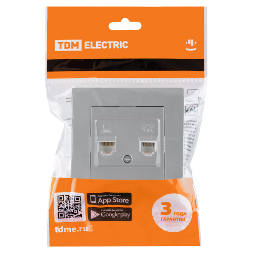 Розетка телефонная RJ11 + компьютерная RJ45 серебр. металлик Розетка телефонная RJ11 + компьютерная RJ45 серебр. металлик