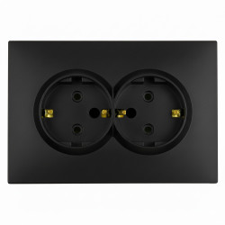 Розетка 2-местная с защитной шторкой STEKKER, с/з, 250В, 16А, серия Эмили, RST16-5114-05, черный уголь, soft touch