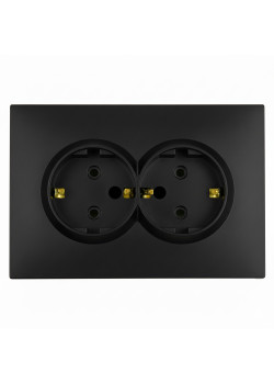 Розетка 2-местная с защитной шторкой STEKKER, с/з, 250В, 16А, серия Эмили, RST16-5114-05, черный уголь, soft touch