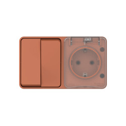ATLASDESIGN PROFI IP54 О/У БЛОК: РОЗЕТКА с заземл. со шт., 16А, ВЫКЛЮЧАТЕЛЬ 2-клав., 10АХ, ТЕРРАКОТОВЫЙ