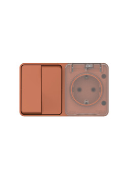 ATLASDESIGN PROFI IP54 О/У БЛОК: РОЗЕТКА с заземл. со шт., 16А, ВЫКЛЮЧАТЕЛЬ 2-клав., 10АХ, ТЕРРАКОТОВЫЙ