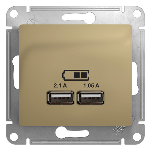 GLOSSA USB РОЗЕТКА A+A, 5В/2,1А, 2х5В/1,05А, механизм, ТИТАН