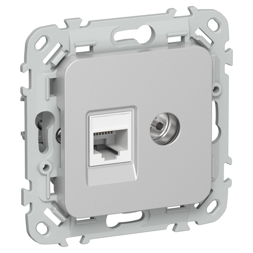 FLITE Розетка 2-местная RJ45/TV категория 5Е UTP РКТВ5е-2-0-ФлА алюминий IEK