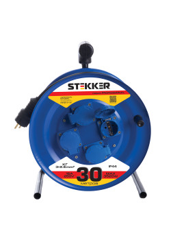 Удлинитель на металлической катушке с/з 4-местный Stekker, PRF02-41-30, 30м, 3*2,5, серия Professional, синий
