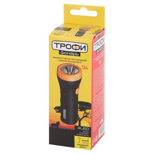 Фонарь аккумуляторный ручной TA4 4LED аккум. 4В 0.5А.ч евровилка (картон. упак.) Трофи Б0002594 Фонарь аккумуляторный ручной TA4 4LED аккум. 4В 0.5А.ч евровилка (картон. упак.) Трофи Б0002594