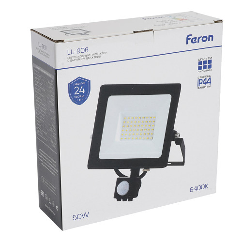 Светодиодный прожектор Feron с датчиком LL-908 IP65 50W 6400K Светодиодный прожектор Feron с датчиком LL-908 IP65 50W 6400K