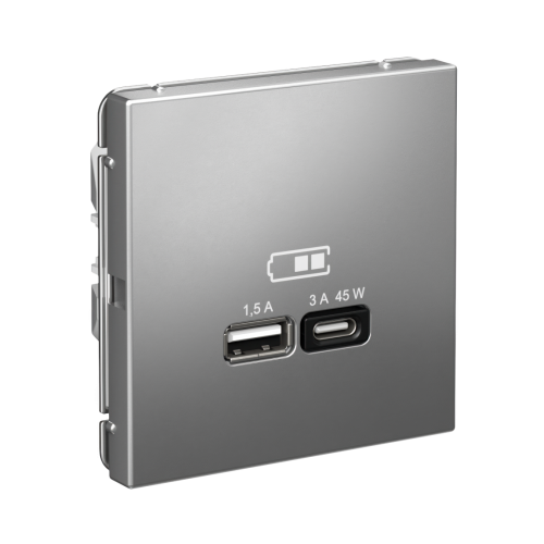 ARTGALLERY USB РОЗЕТКА A + тип-C 45Вт высокоскор.заряд. QC, PD, механизм, СТАЛЬ ARTGALLERY USB РОЗЕТКА A + тип-C 45Вт высокоскор.заряд. QC, PD, механизм, СТАЛЬ
