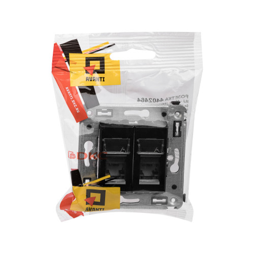 Компьютерная розетка RJ-45 в стену, кат.5e двойная, Avanti, черный квадрат Компьютерная розетка RJ-45 в стену, кат.5e двойная, Avanti, черный квадрат