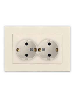 Розетка 2-м СП Афина 16А IP20 с заземл. в сборе сл. кость (ivory) Universal A0128-I