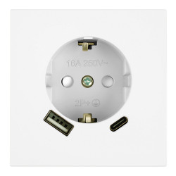 Розетка 1-местная з/ш с/з 16А + USB + Type C (механизм), STEKKER, 250В, 20W, серия Мия, RST16-3119-01, белая магнолия