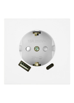 Розетка 1-местная з/ш с/з 16А + USB + Type C (механизм), STEKKER, 250В, 20W, серия Мия, RST16-3119-01, белая магнолия