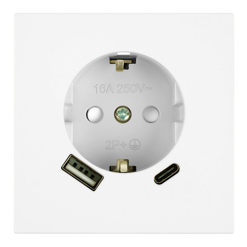 Розетка 1-местная з/ш с/з 16А + USB + Type C (механизм), STEKKER, 250В, 20W, серия Мия, RST16-3119-01, белая магнолия