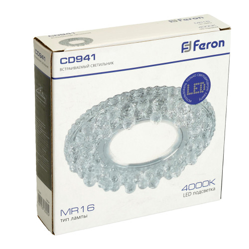 Светильник встраиваемый с LED подсветкой Feron CD941 потолочный MR16 G5.3 прозрачный Светильник встраиваемый с LED подсветкой Feron CD941 потолочный MR16 G5.3 прозрачный