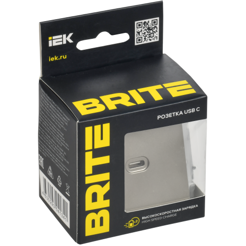 BRITE Розетка USB C 65Вт высокоскоростная зарядка РЮ12-1-БрШ шампань IEK BRITE Розетка USB C 65Вт высокоскоростная зарядка РЮ12-1-БрШ шампань IEK