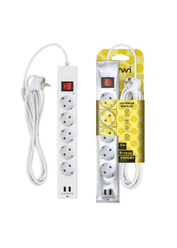 Фильтр сетевой 5х3м с/з со шторками ПВС 3 IP075 2USB 2200Вт 10А бел. Duwi 32592 5