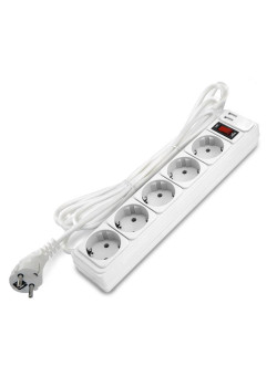 Удлинитель с сетевым фильтром 5х3м с заземл 10А 2.2кВт IP20 2хUSB ПВС 3х1 с выкл. бел. DOMTOK 2565