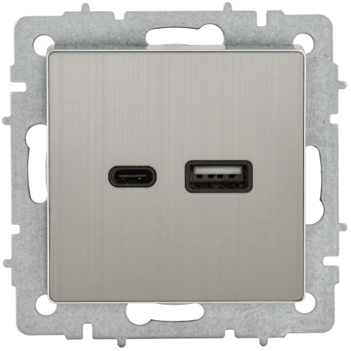 BRITE Розетка USB A+C 18Вт РЮ11-1-БрГН металл хром/никель IEK BRITE Розетка USB A+C 18Вт РЮ11-1-БрГН металл хром/никель IEK